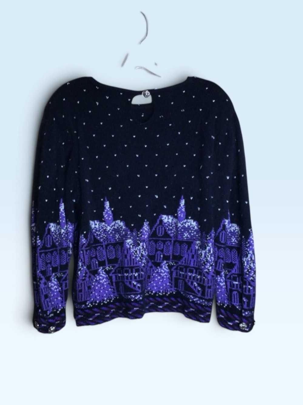 Vintage Cullinane Angora Lambswool Scenic Village Sweater Small Hong Kong